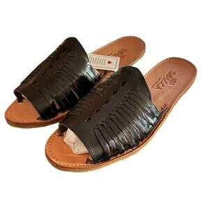 NIB Sbicca Lawrin Huarache Leather Sandal Slide Size 9 Black Handwoven Boho
